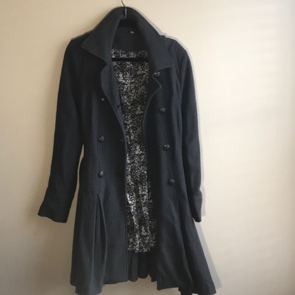 Double-breasted dark grey pea coat